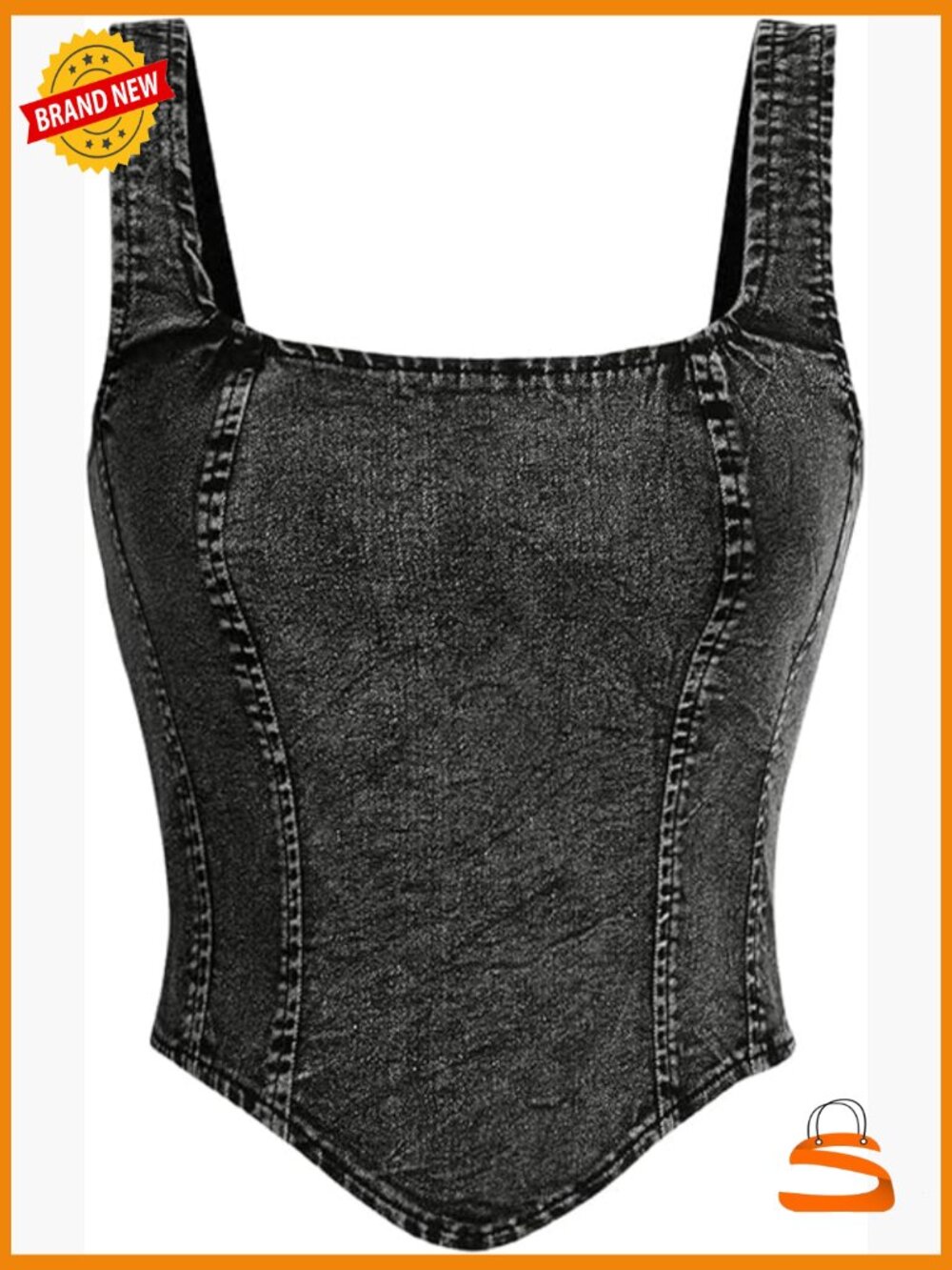Sleeveless Denim Tank Top with Square Neck and Asymmetrical Hem